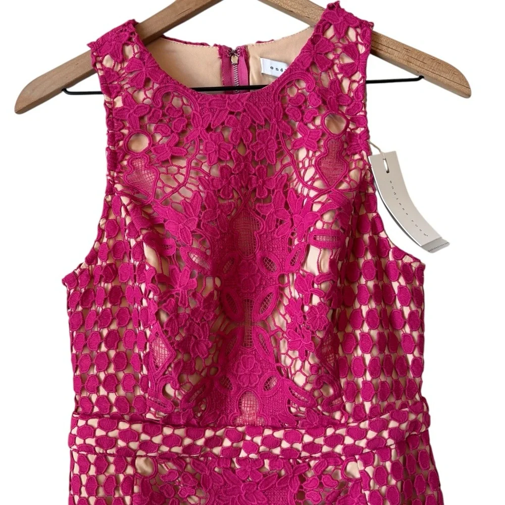 NEW Endless Rose Lace Overlay Mini Shift Dress Sz M Pink Fuschia Cut Out Party - Picture 3 of 13
